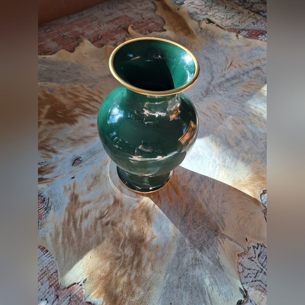 Fitz and Floyd Green Vase with Gold Accent